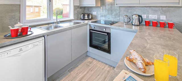 Contemporary lodge with one double with en suite shower and three twin. in Lymington